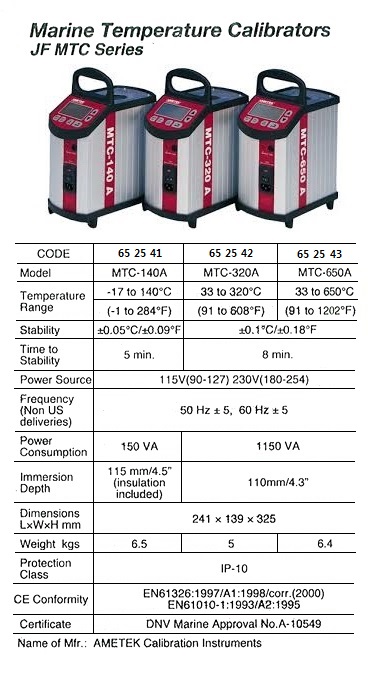 TEMP. CALIBRATOR MARINE AMETEK, MTC-140A -17 TO 140DEG