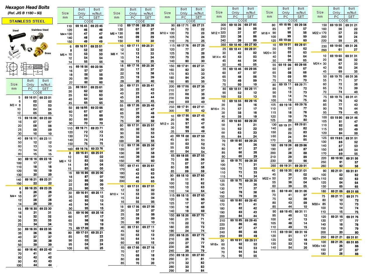 HEX HEAD BOLT STAINLESS STEEL, M10 X 100MM