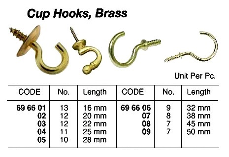 CUP HOOK BRASS NO.10 28MM