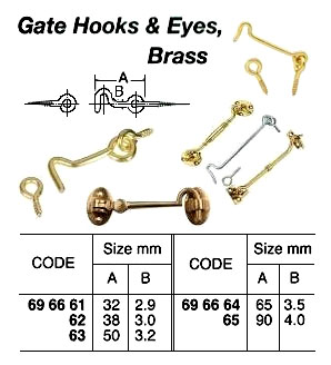 GATE HOOK & EYE BRASS 32X2.9MM