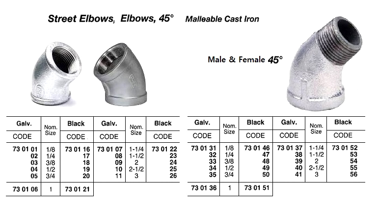 ELBOW STREET MALLEABLE CAST, IRON BLACK 45DEG 1