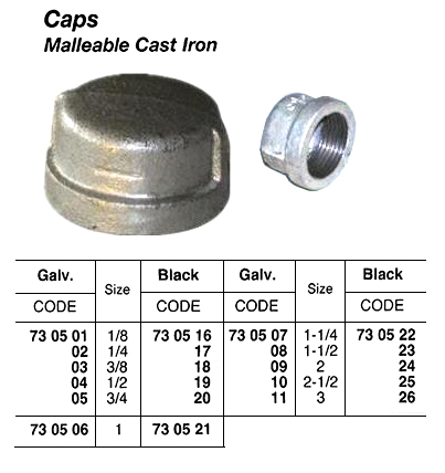 CAP MALLEABLE CAST IRON GALV, 1-1/2"