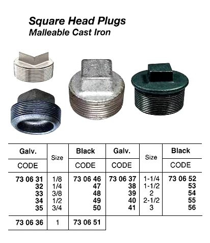 PLUG SQUARE HEAD MALLEABLE, CAST IRON BLACK 1
