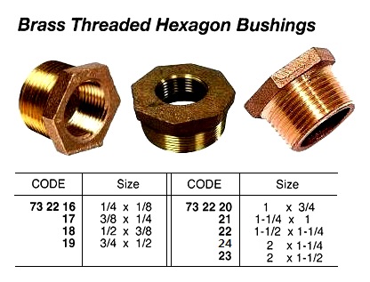 BUSHING HEXAGON BRASS 1-1/4X1, THREADED