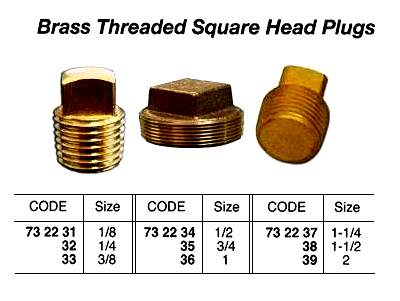PLUG SQUARE HEAD BRASS 1, THREADED