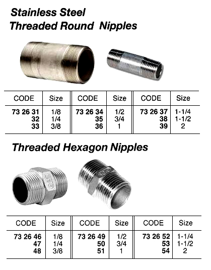 NIPPLE ROUND STAINLESS STEEL, 1 THREADED