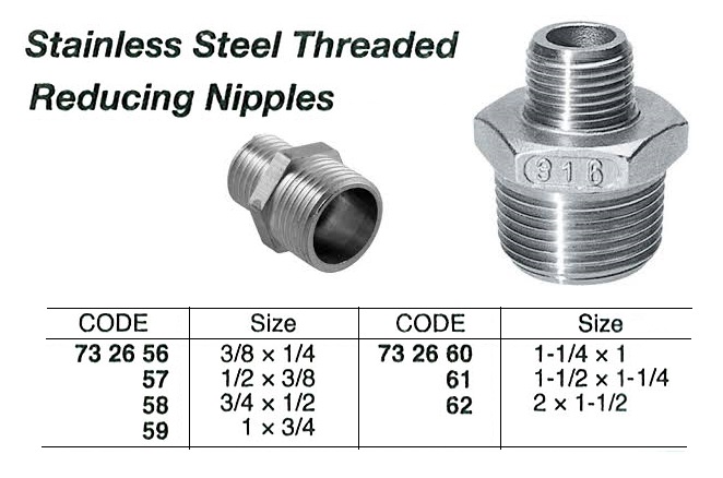 NIPPLE REDUCING S.STEEL, 1/2" X 3/8"
