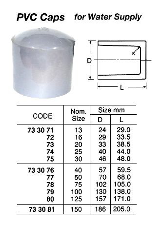 CAP PVC FOR WATER SUPPLY, SIZE 100