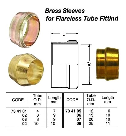 SLEEVE BRASS FOR FLARELESS, TUBE FITTING 10X10MM