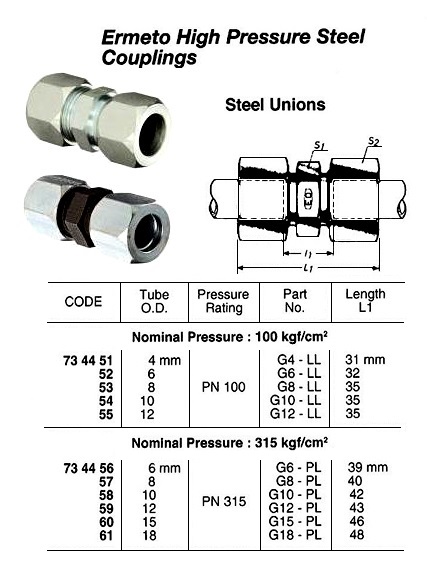 FITTING UNION H.P.STEEL, ERMETO 10MM 100KG