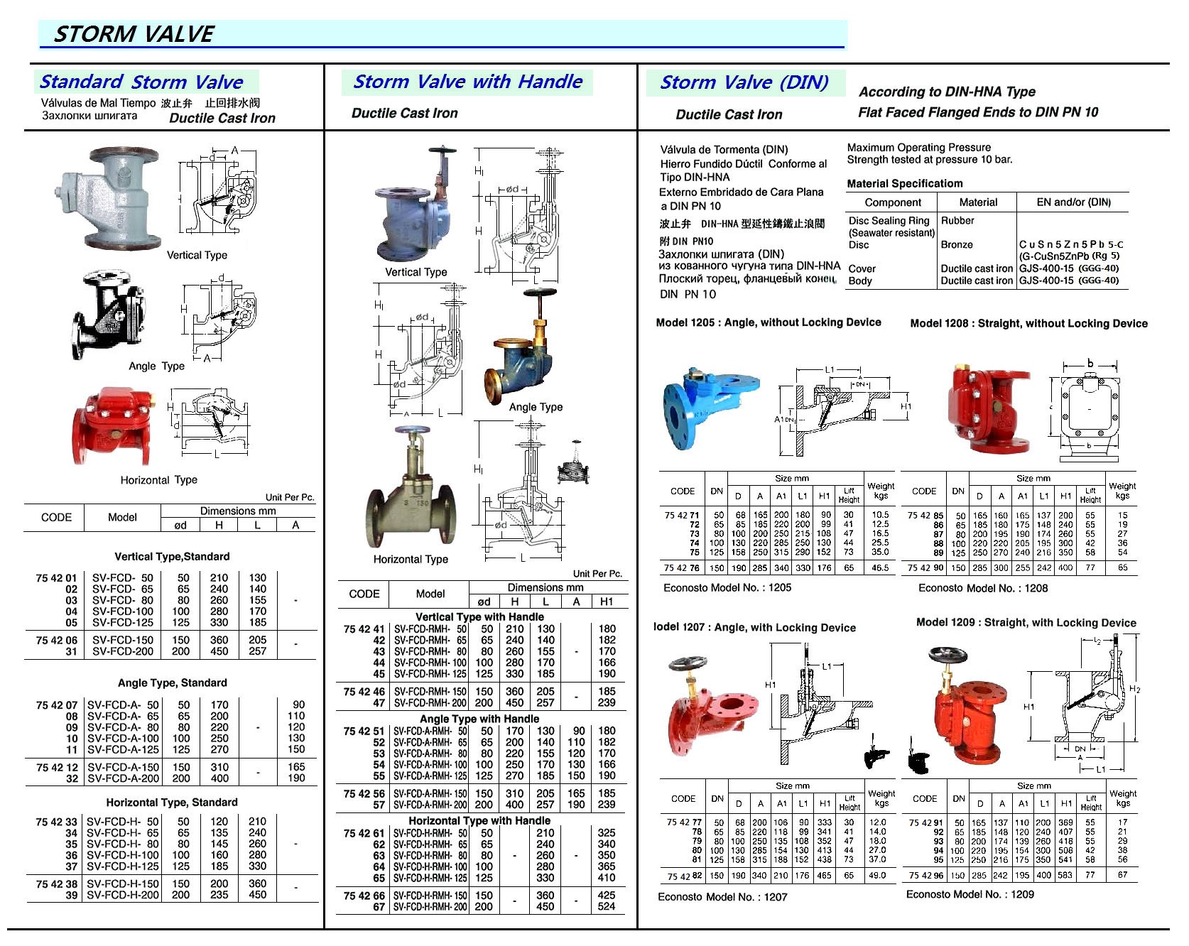 STORM VALVE DIN DUCTILE C/IRON, ANGLE W/LOCK DEVICE 1207 DN100