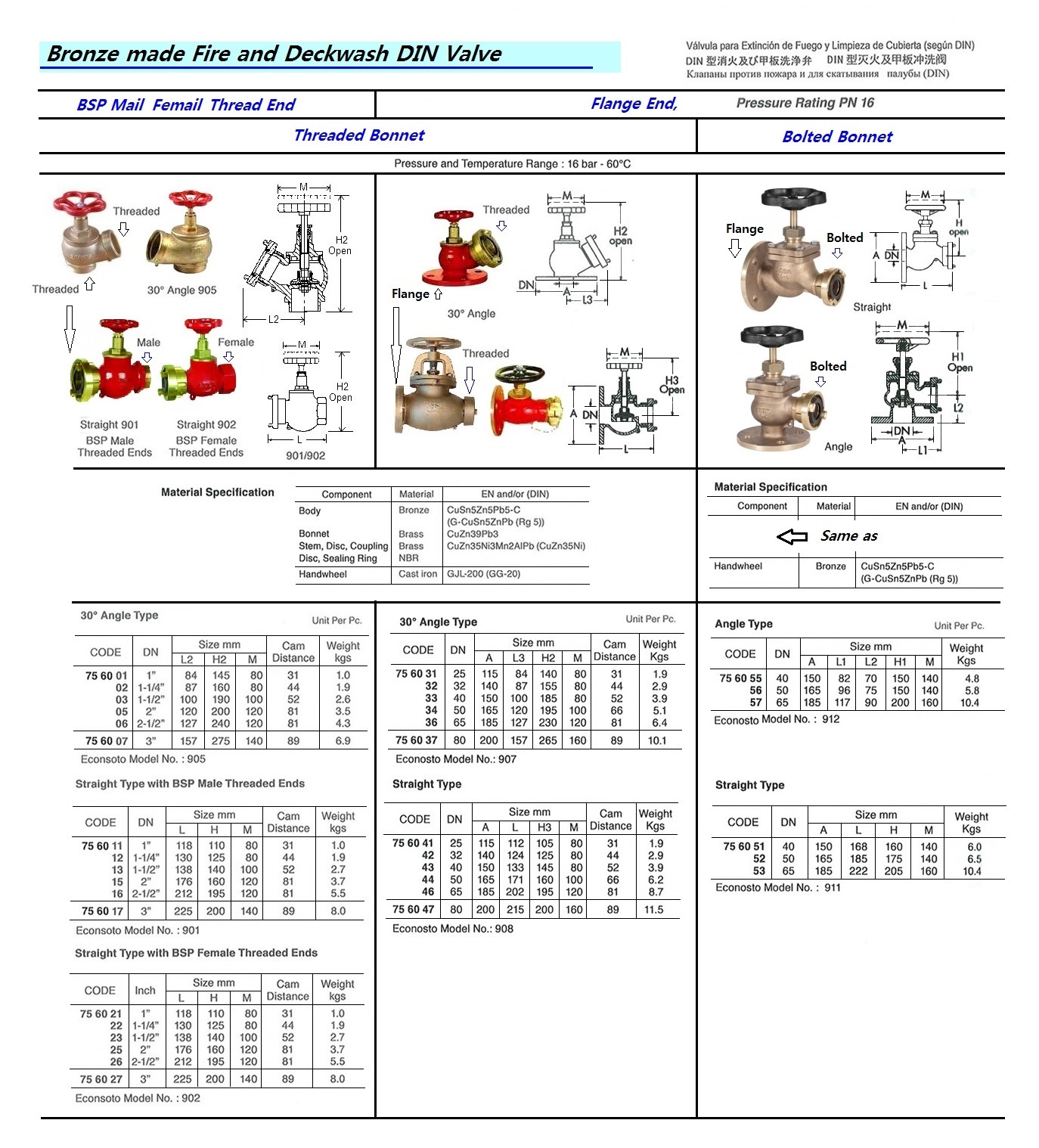 FIRE/DECKWASH VALVE DIN 30DEG., ANGLE COPPER ALLOY #905 2"