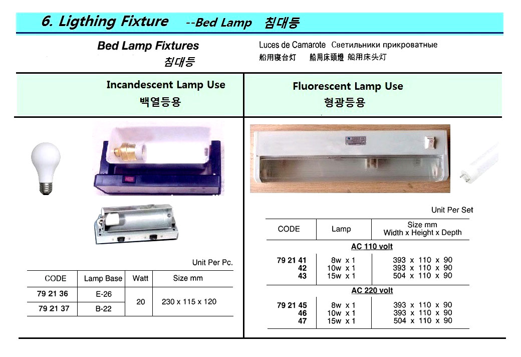 LAMP FIXTURE BED B-22 20W, INCANDESCENT LAMP USE
