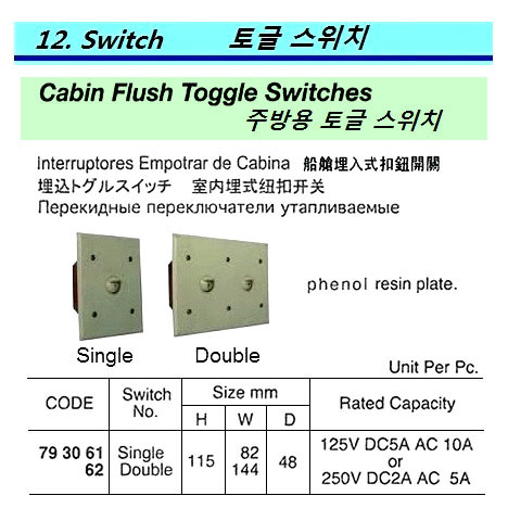 SWITCH TOGGLE CABIN FLUSH, DOUBLE PHENOL RESIN