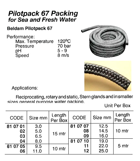 PACKING WATER BELDAM PILOTPACK, NO.67 11MMX10MTR