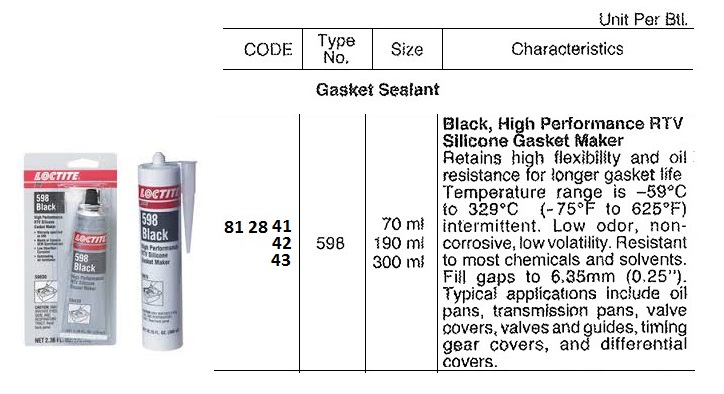GASKET SEALANT LOCTITE 598, BLACK HI PERFORM RTV 190ML