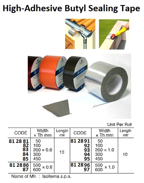 TAPE SEALING BUTYL HI ADHESIVE, W100 X TH0.6MM X 10MTR