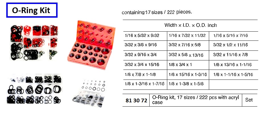 O-RING KIT 17SIZES/222PCS, IN ACRYL CASE