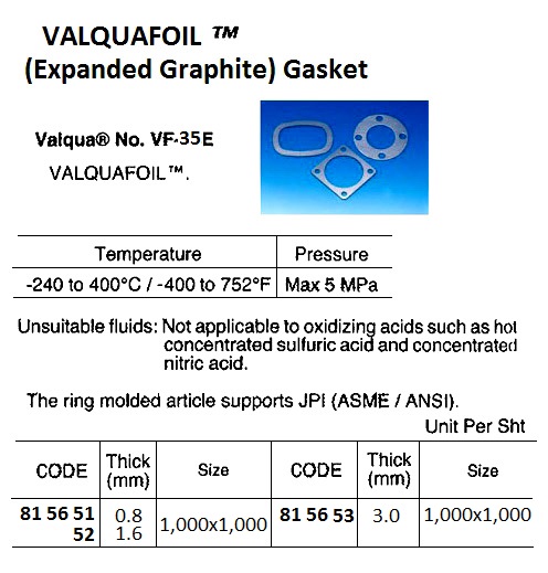 GASKET VALQUAFOIL VF-35E, EXPAND GRAHITE 0.8X1000X1000MM