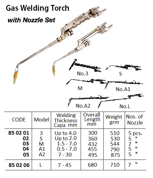 GAS WELDING TORCH NO.3, WITH NOZZLE SET