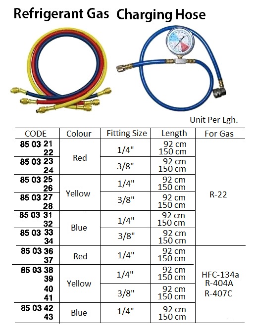CHARGING HOSE REFRIGERANT GAS, R-22 YELLOW 1/4" 92CM