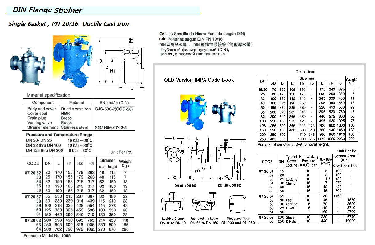 STRAINER DIN SINGLE CAST IRON, FLANGED PN10/16 #1096 100MM