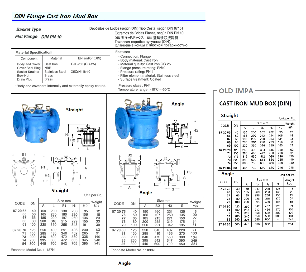 MUD BOX DIN CAST IRON BASKET, FLANGED PN10 #1187 100MM